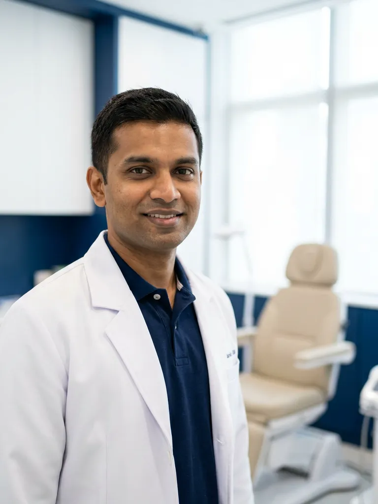 Portrait of podiatrist Ravi Menon (illustrative, AI-generated)