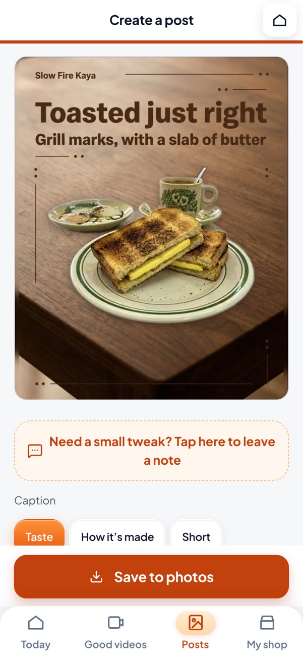 An image post made from the shop's product photo, ready to save