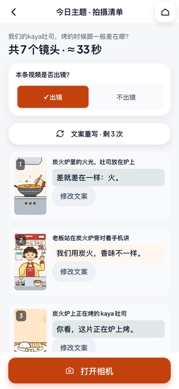 拍摄清单:每一镜有取景示意图和台词