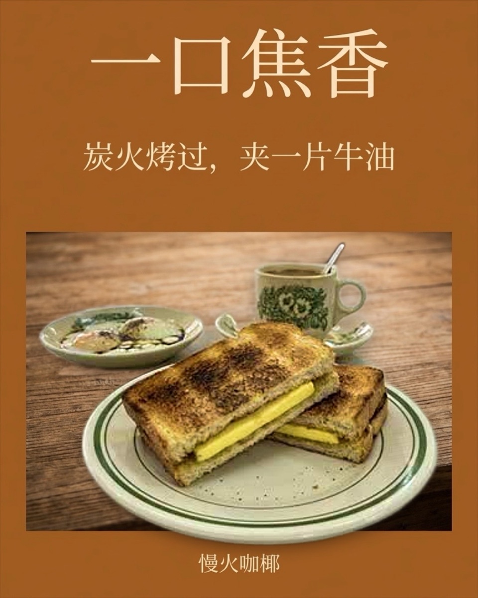 做好的图文:店家拍的 kaya 吐司照片,上面排了标题和一行说明。